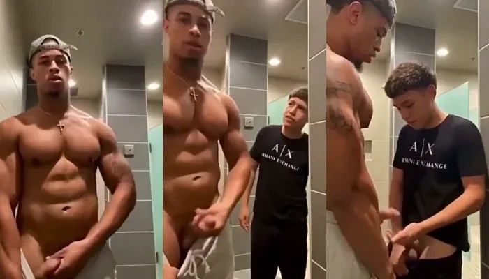 Jerking together in the bathroom